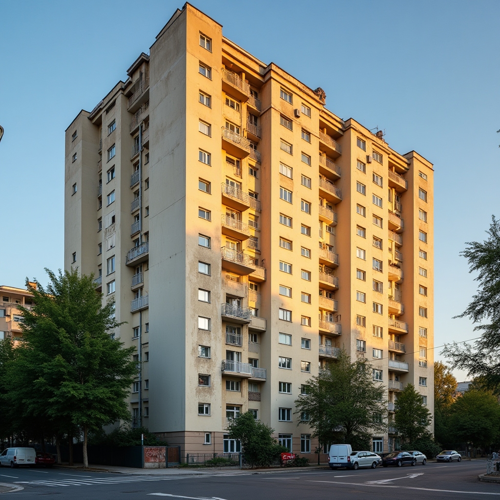 Fațadă de bloc curățată profesional în București